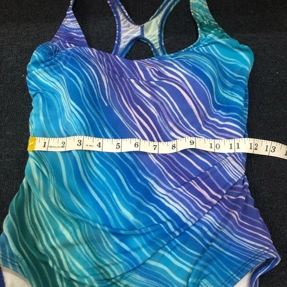 Speedo Blue & Purple Striped Padded One Piece Swimsuit Size 8 - Picture 8 of 8